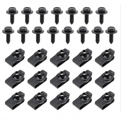 🔩 50-Piece Automotive Retainer Bolt & U-Nut Clip Kit – 1/4″ Hex Fasteners for Fender & Bumper Repairs
