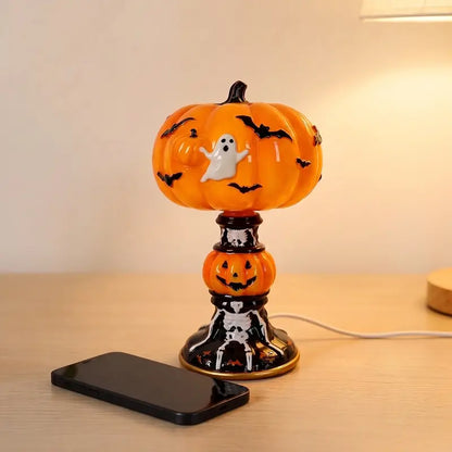 Vintage Pumpkin Bat Halloween Table Lamp