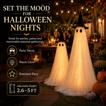 👻 2-Pack Adjustable Lighted Halloween Ghost Decorations