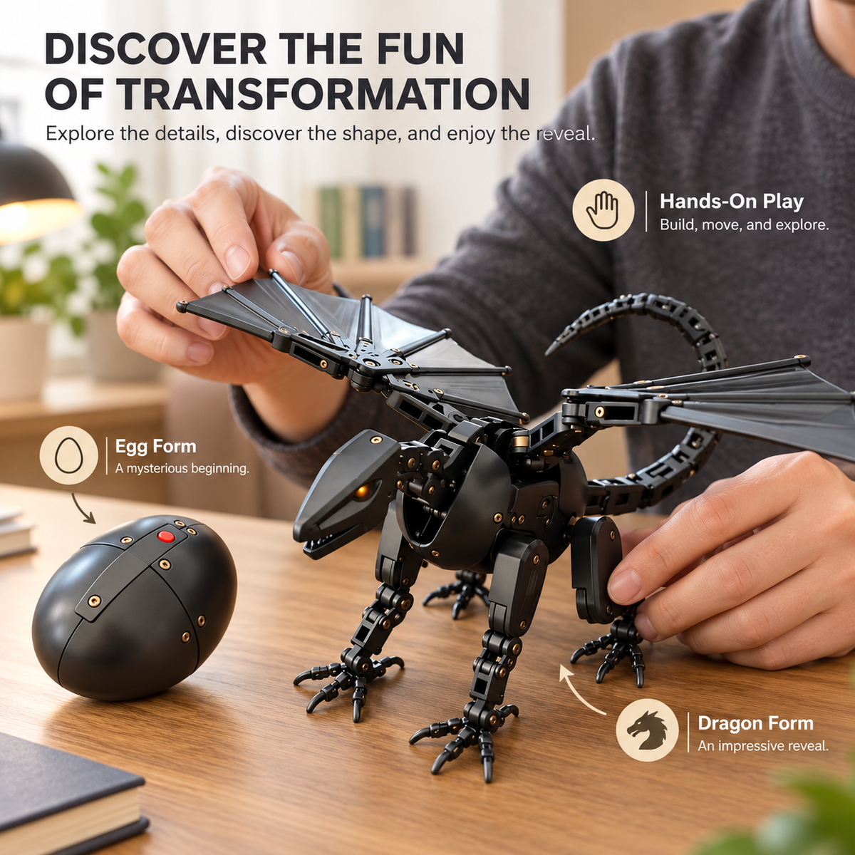 🐉 Mechanical Dragon Egg – Two-Form Fantasy Dragon Figure
