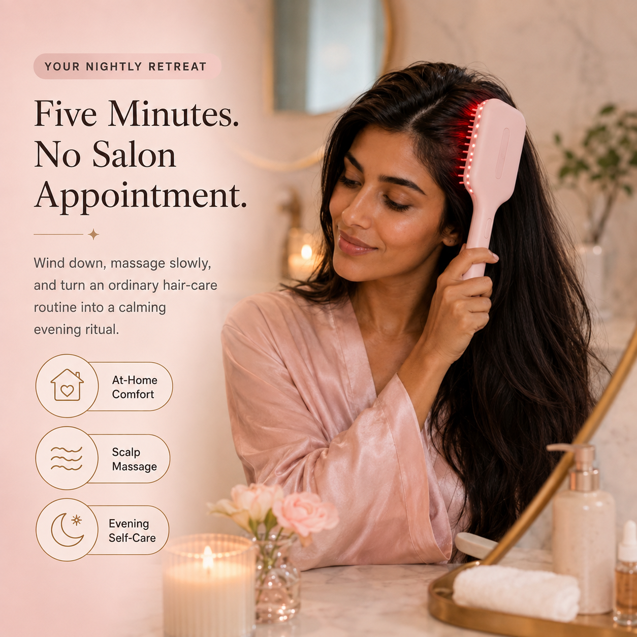 🌙 5-Minute Scalp Spa Brush | Red Light, Warm Massage & Oil Infusion