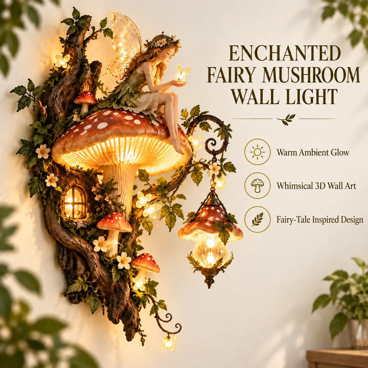 🧚 Enchanted Fairy Mushroom Wall Light – Magical 3D Forest Décor