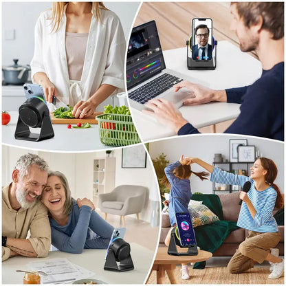 🔊 5-in-1 Wireless Induction Bluetooth Speaker Stand – 360° Rotating Phone Holder with LED Light