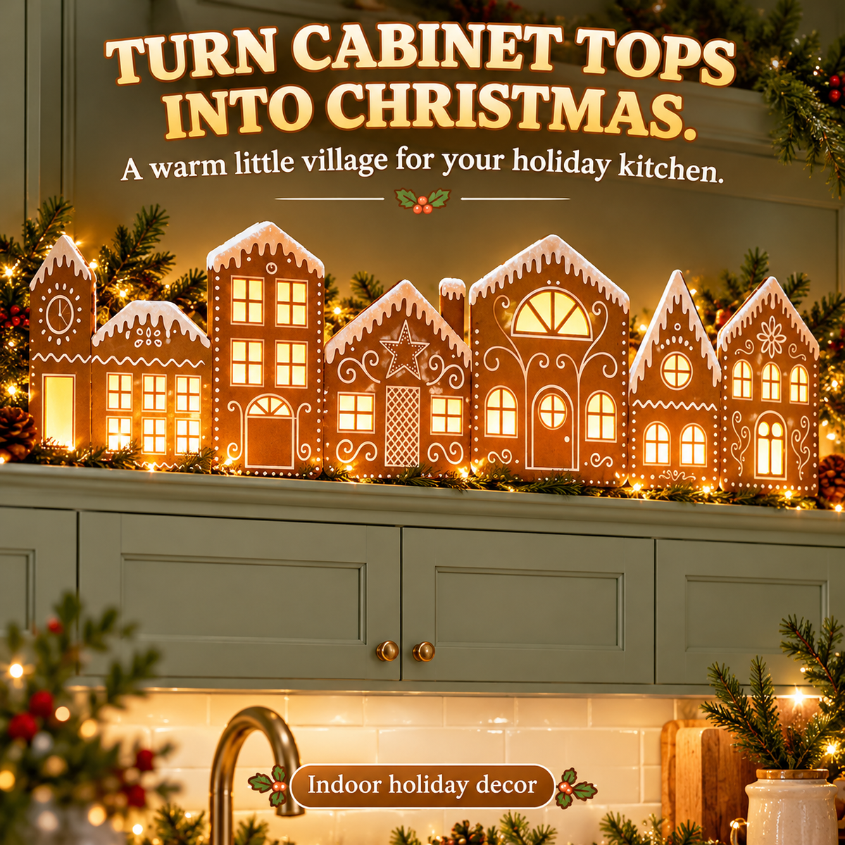 ✨Light Up the Holidays – DIY Gingerbread Village Decor Kit with Warm LED Lights