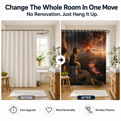 🦖Fun Dinosaur Volcano Bathroom Shower Curtain