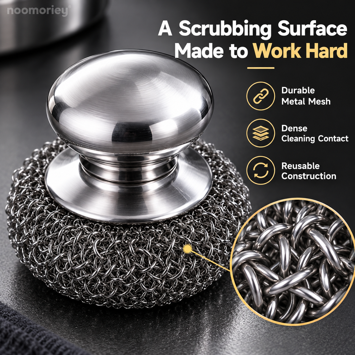 🍳 Heavy-Duty Stainless Steel Cast Iron Cleaner with Comfort Grip Knob