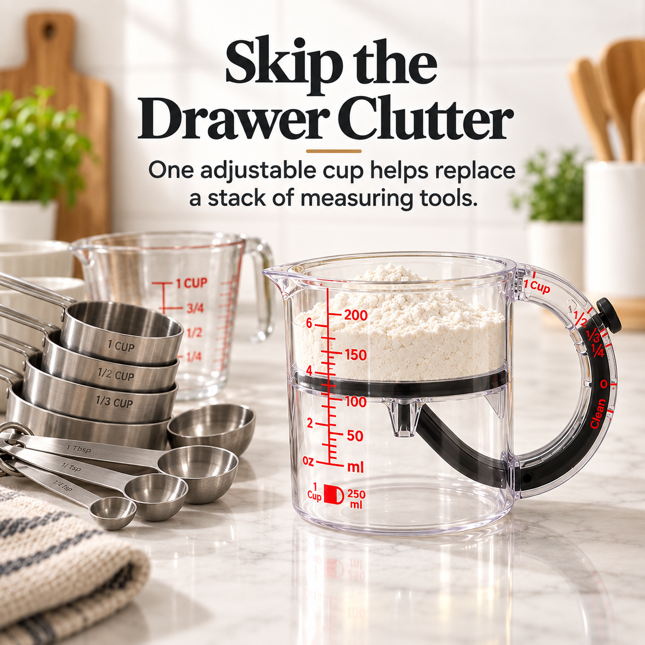 🥣 Adjustable Measuring Cup with Built-In Scraper – 1 Cup / 250 mL for Baking & Cooking