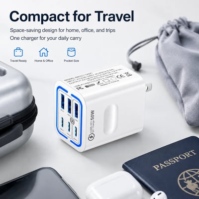 ⚡Portable Multi Port Charging Station 50W, 6-Port USB C & USB A