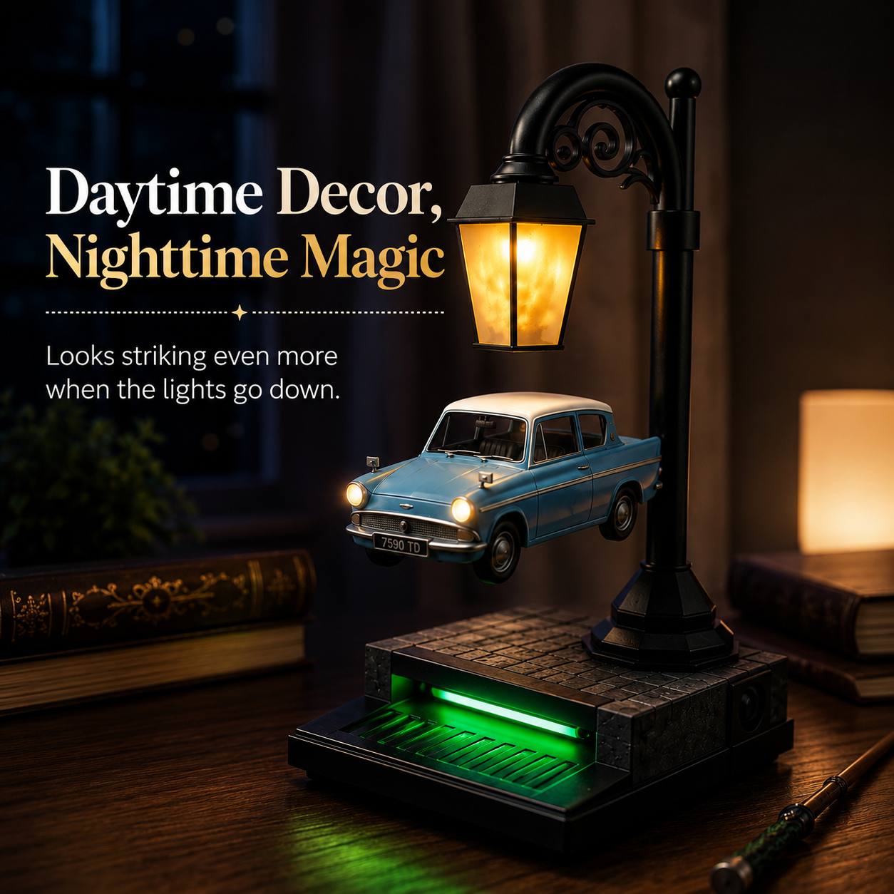 🚗✨ Floating-Look Retro Car Streetlamp Display – Warm Light Collector Desk Decor
