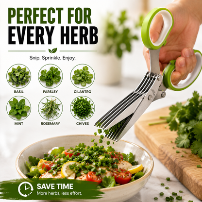 5-Blade Stainless Steel Herb Scissors with Cleaning Brush & Protective Cover