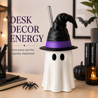 👻Halloween Ghost Witch Hat Tumbler Straw Cup