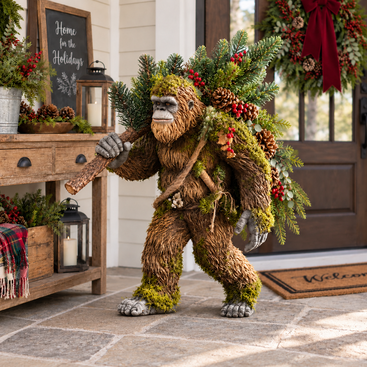 🎄 Light-Up Sasquatch Christmas Decoration – Bigfoot Carrying a Colorful Christmas Tree
