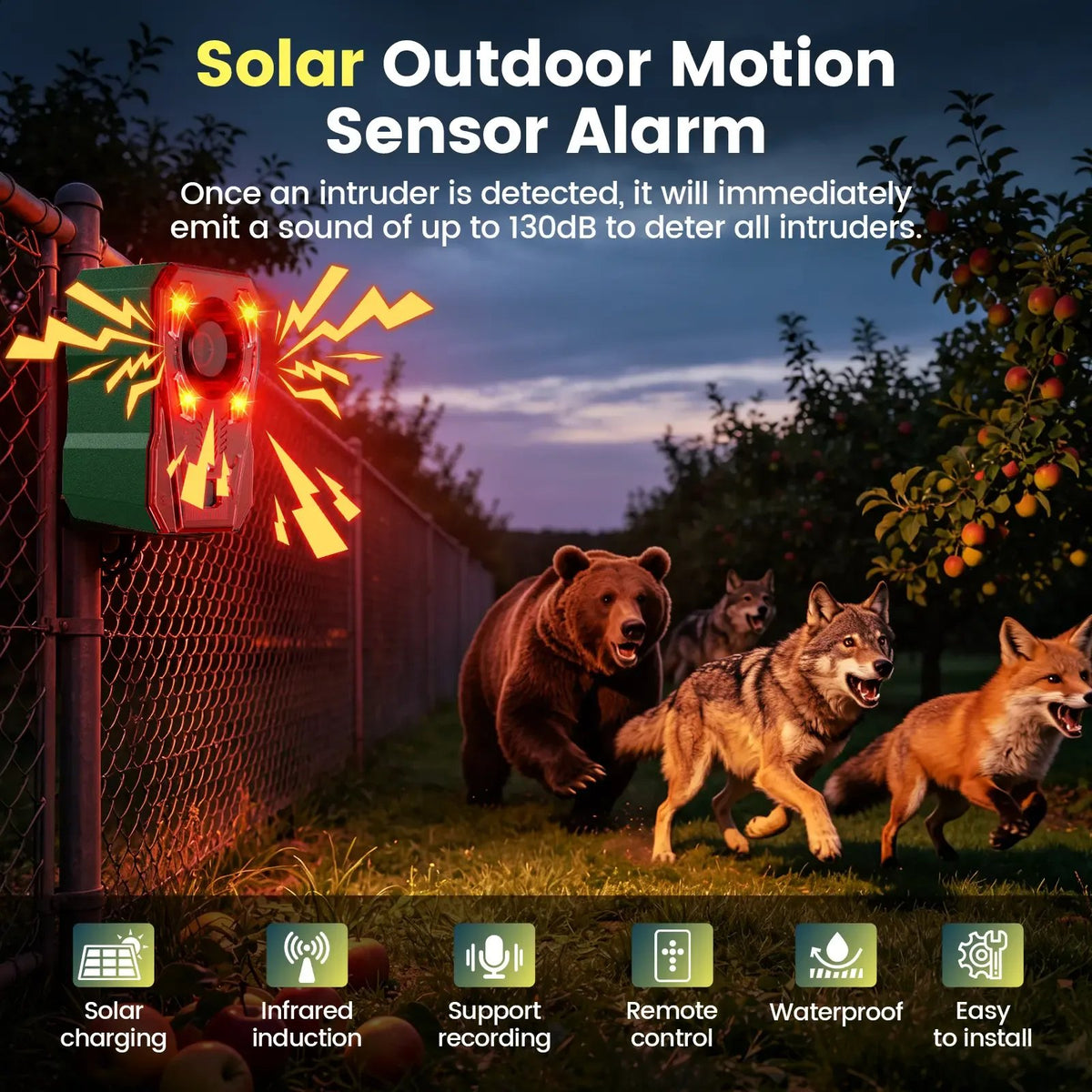 🚨Outdoor Solar-Powered Animal Repeller - 2000mAh USB Rechargeable, Motion Sensor Lights