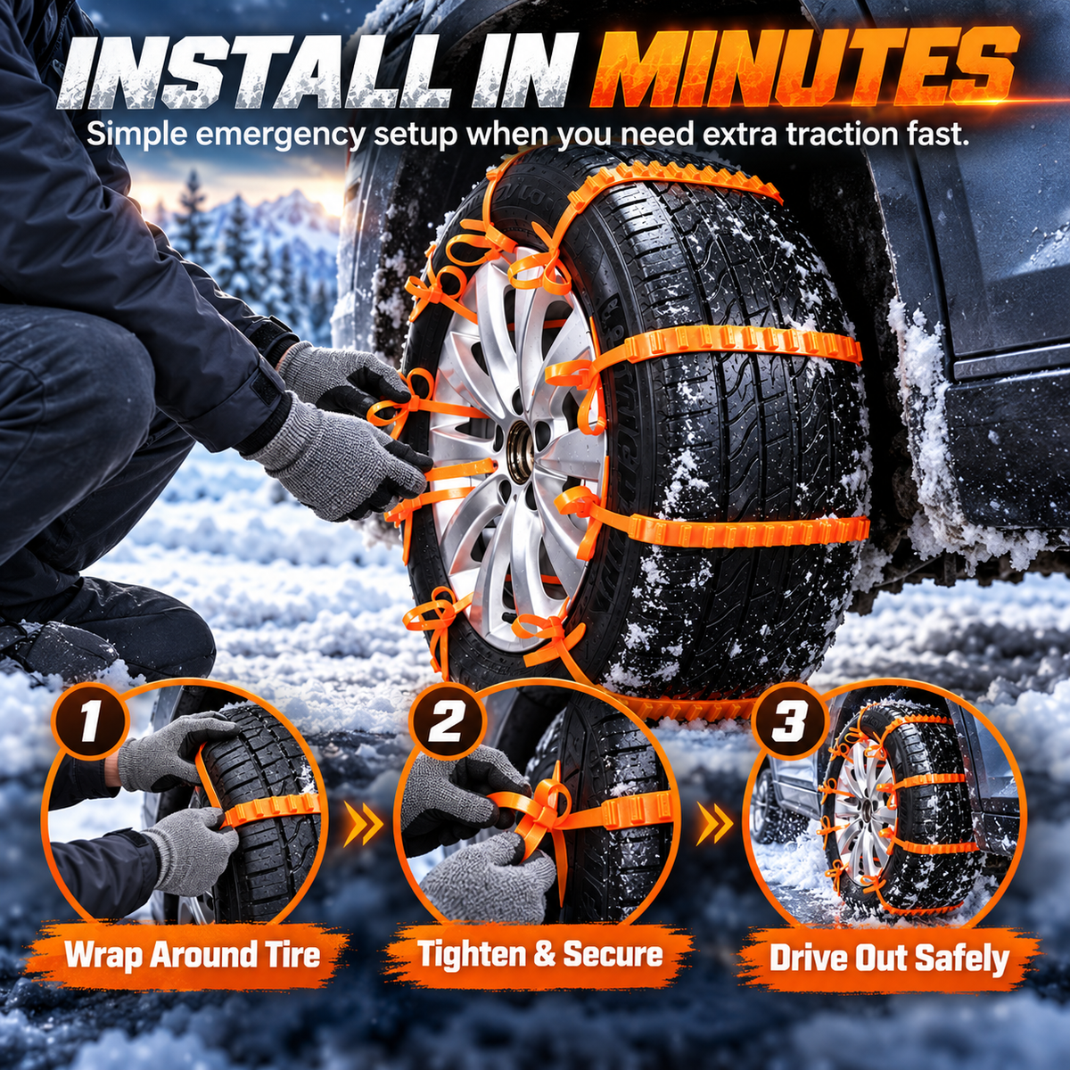 Emergency Tire Traction Straps – Snow, Ice & Mud Roadside Backup ❄️