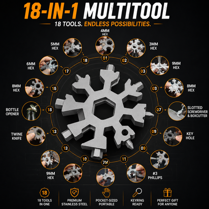 18-in-1 Stainless Steel Snowflake Pocket Multitool