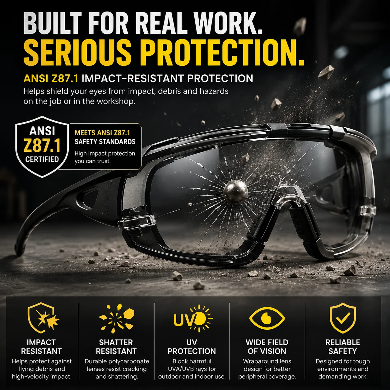 🕶️ Photochromic Safety Glasses – Indoor & Outdoor Impact Protection