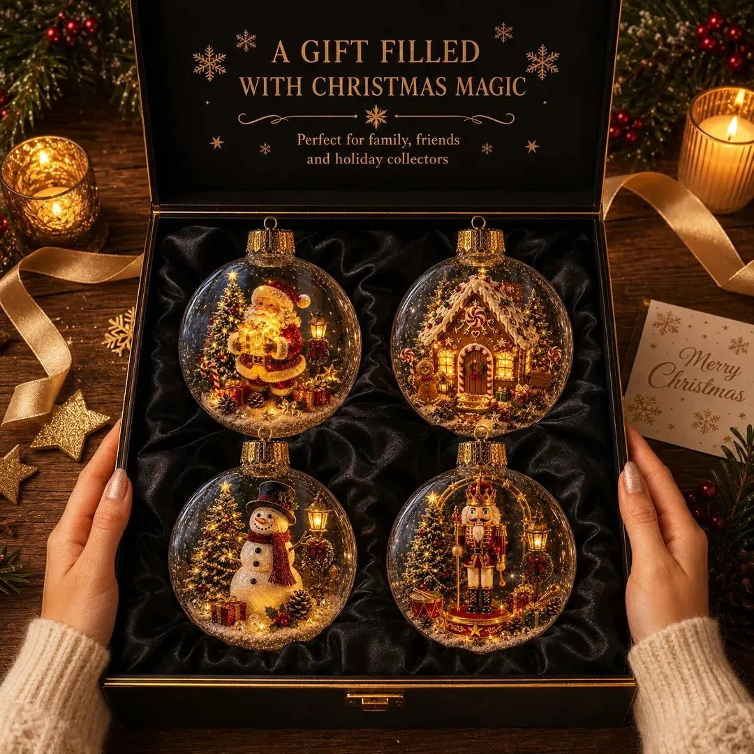 🎄 Light-Up 3D Christmas Ornaments – Battery Operated Warm White LED Scene Baubles