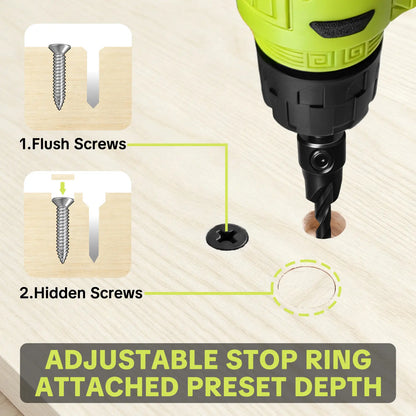 🧰🔩15-Piece Countersink Drill Bit Set – 1/4' Hex Shank, Depth Stop & Quick-Change Design