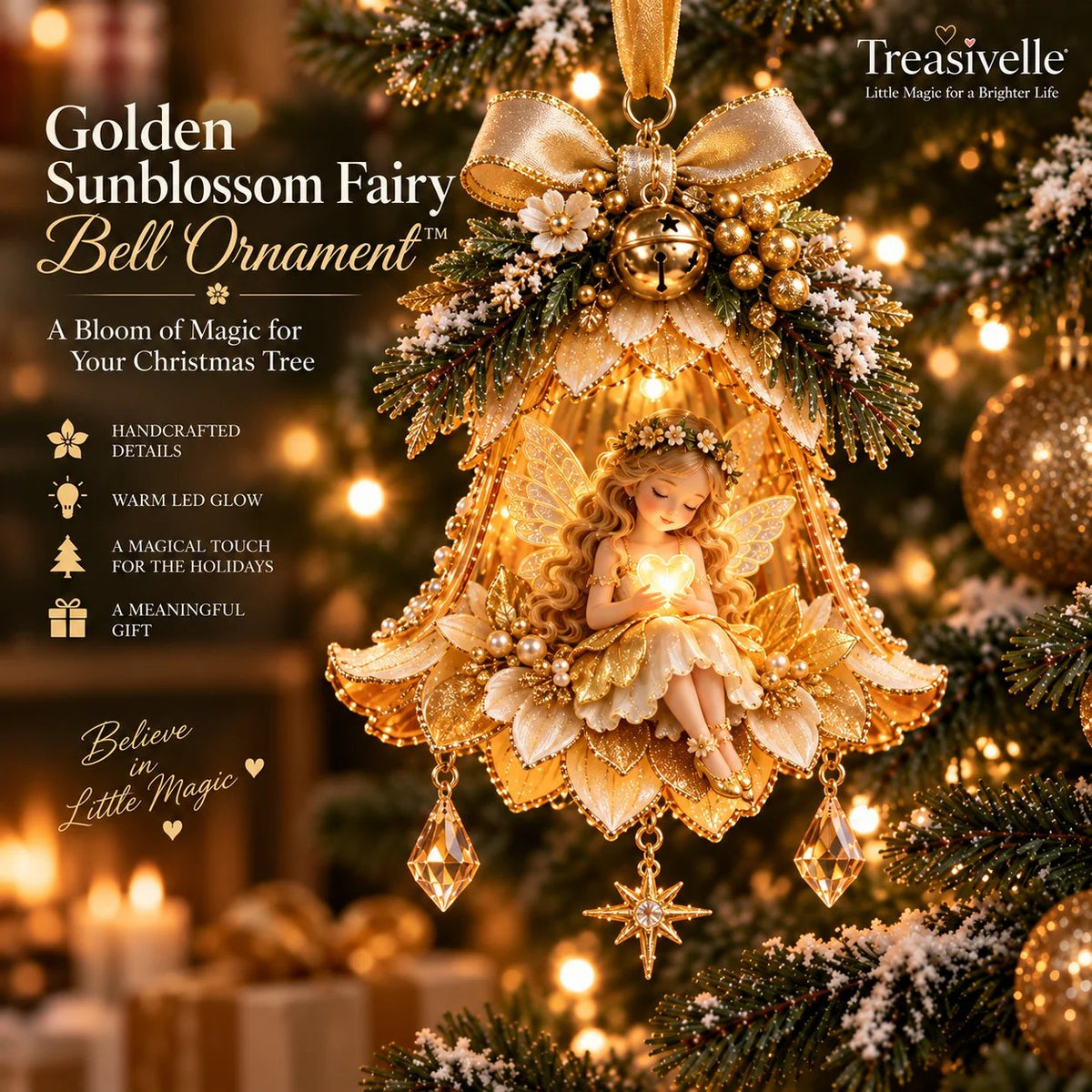 🧚‍♀️✨Enchanted Fairy Bell Christmas Ornament – Glowing Tree Décor