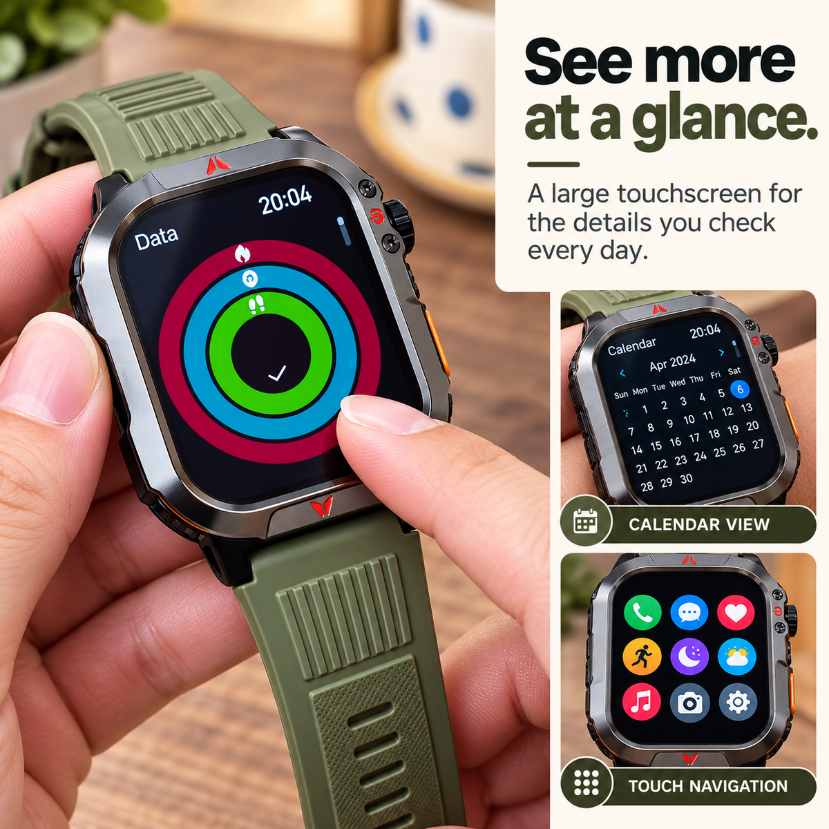 ⌚2.01-Inch Sport Smartwatch with Calls, Activity Modes & Side LED Light🎁