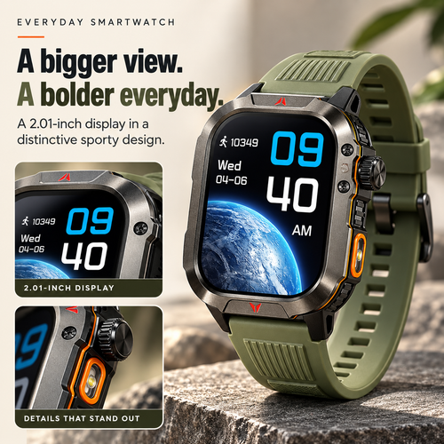 ⌚2.01-Inch Sport Smartwatch with Calls, Activity Modes & Side LED Light🎁