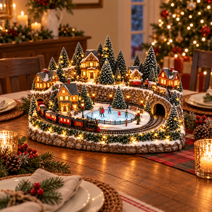 🎄 Animated Christmas Train & Ice Rink Village – Light-Up Musical Holiday Decoration