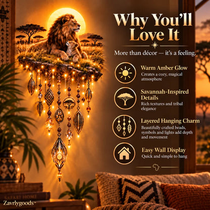 🦁 Lion & Cub Warm Glow Wall Décor – Savannah-Inspired Family Accent