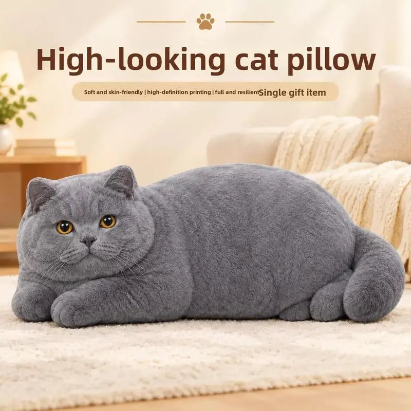 Realistic British Shorthair Cat Plush Throw Pillow