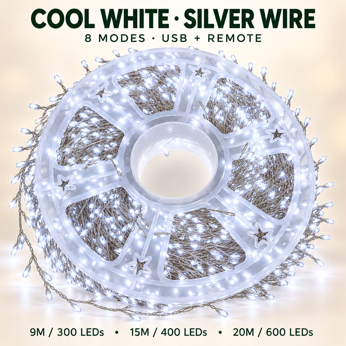 ✨ Fill Every Branch with Light — USB Cluster Christmas Lights with Remote | 8 Modes, 300–600 LEDs