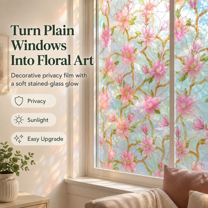 🌸 Floral Stained-Glass Window Privacy Film – Beautiful Privacy With Natural Light