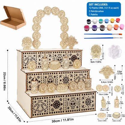 💀3-Tier Mexican Day of the Dead Wooden Altar Display Set🏵️