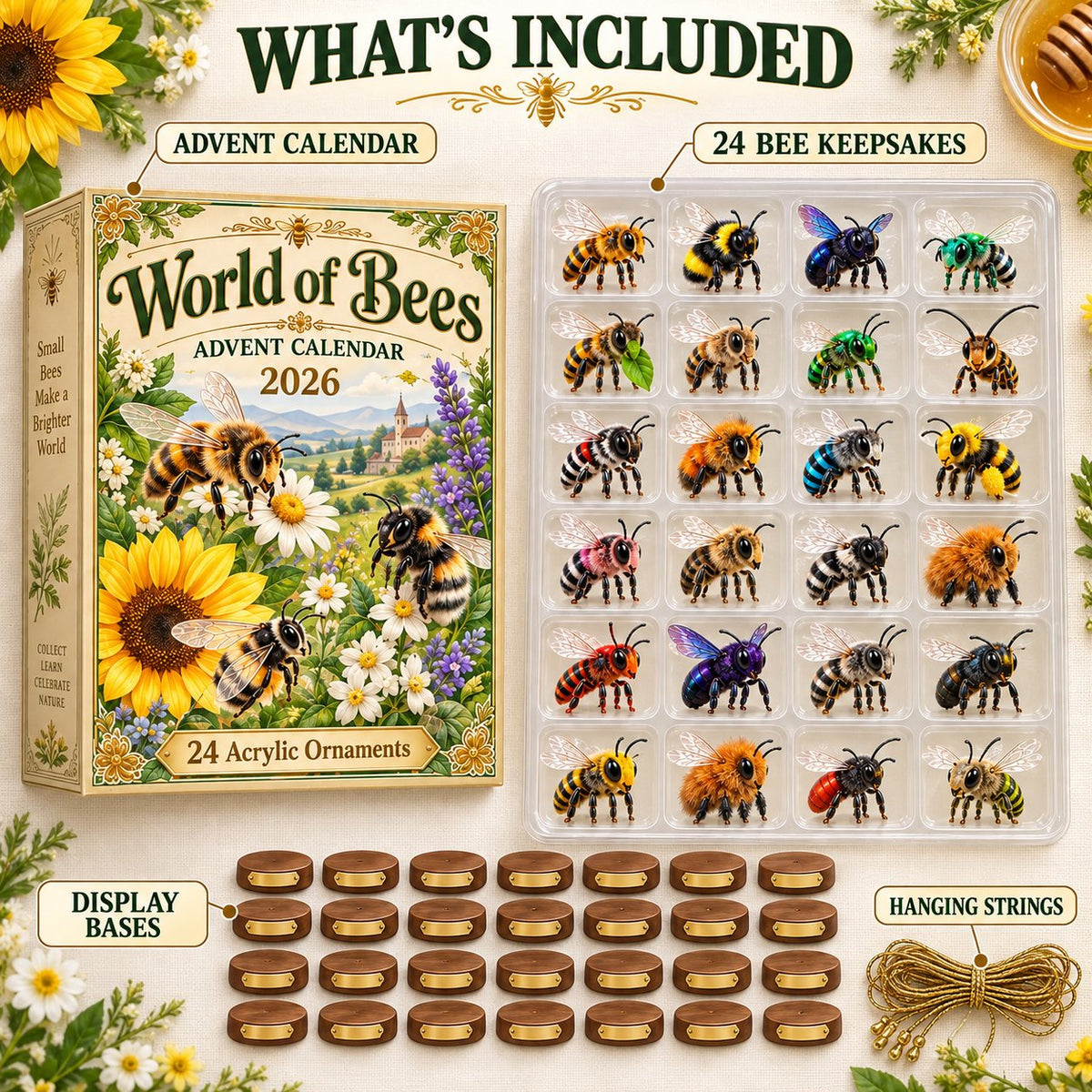 World of Bees 2026 Advent Calendar | 24 Unique Acrylic Ornaments 🐝