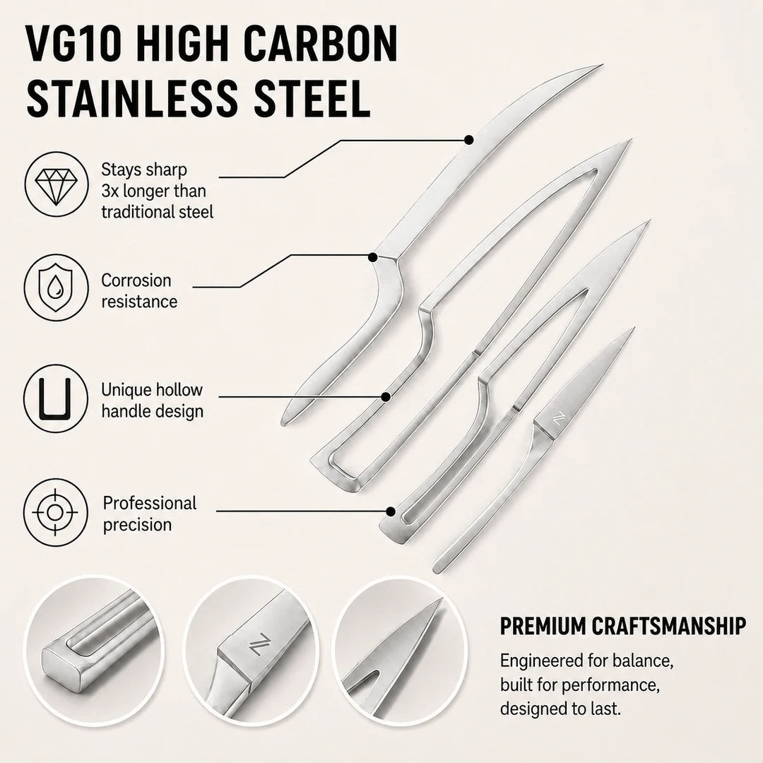 4-Piece Magnetic Kitchen Knife Set | VG10 Japanese Steel & Space-Saving Nesting Design