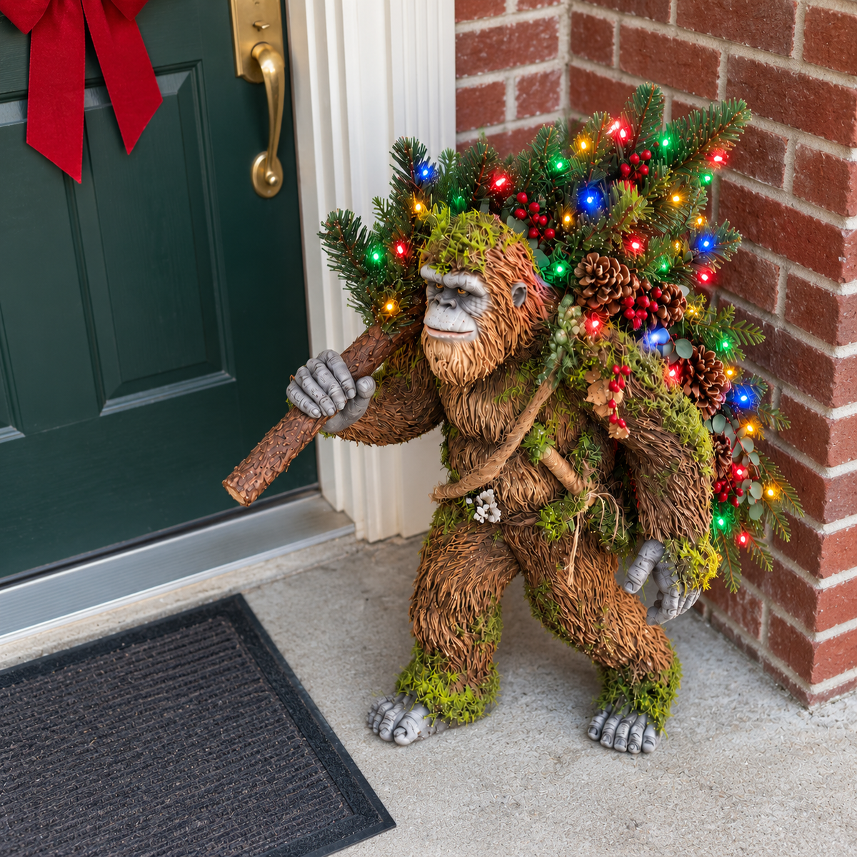 🎄 Light-Up Sasquatch Christmas Decoration – Bigfoot Carrying a Colorful Christmas Tree