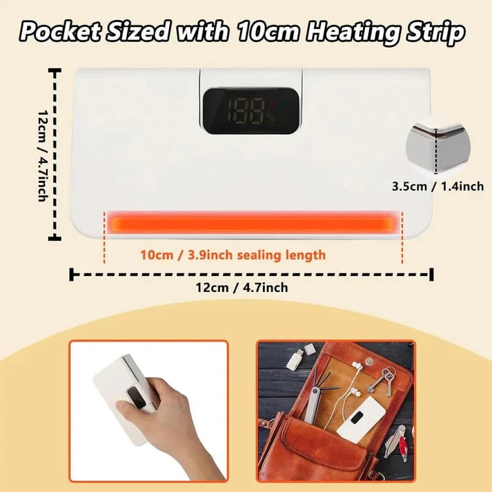 Pocket-sized rechargeable bag sealer with heating strip