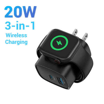 🔋 3-in-1 Magnetic Apple Watch Charger | Fast USB-C Wall Charger