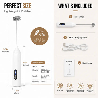 3-Speed Rechargeable Milk Frother for Café-Style Drinks