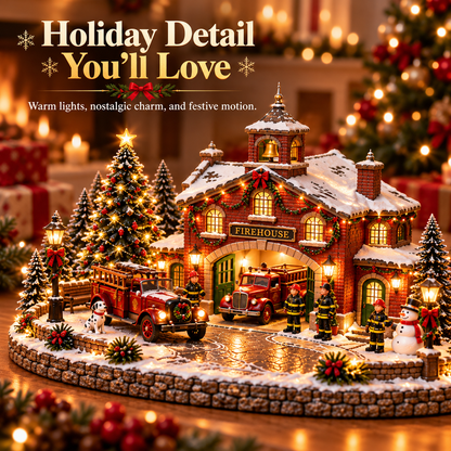 🚒 Lighted Christmas Firehouse Village | Vintage Fire Truck Holiday Décor