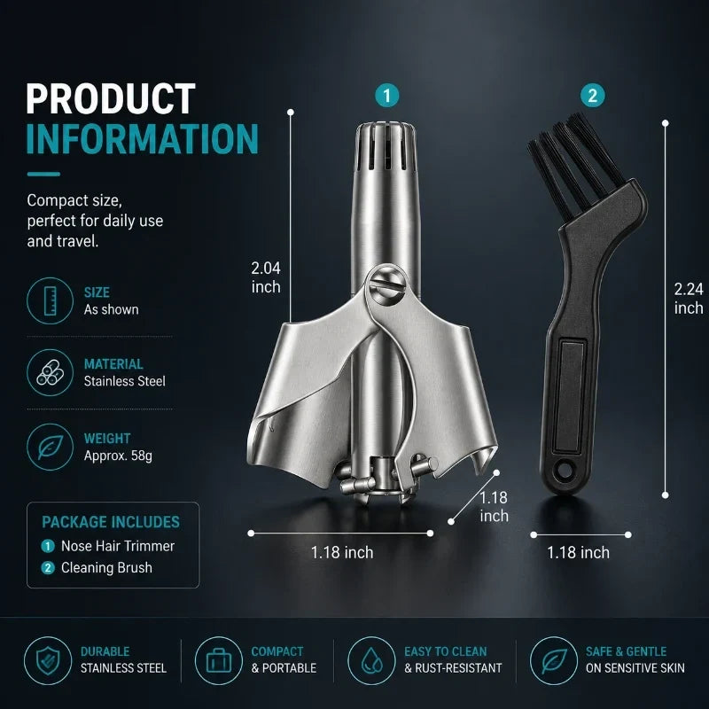 💥Buy 1 get 1 free 🔥Manual Nose Hair Trimmer – Stainless Steel 360° Trimmer, Waterproof & No Battery Required