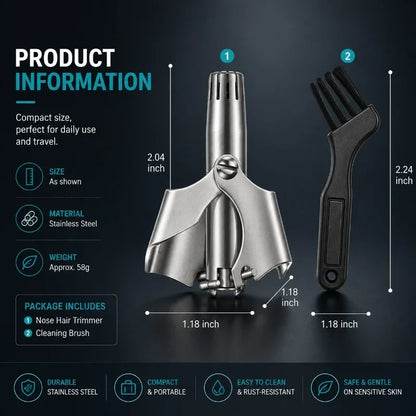 💥Buy 1 get 1 free 🔥Manual Nose Hair Trimmer – Stainless Steel 360° Trimmer, Waterproof & No Battery Required