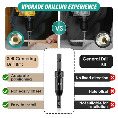 🎯 Self-Centering Hinge Drill Bit Set – 3 Sizes for Hinges & Cabinet Hardware