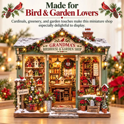 🐦 Grandma’s Birdhouse & Garden Shop DIY Miniature Kit – Light-Up Christmas Garden House