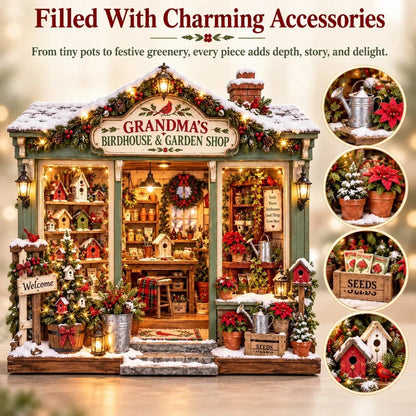 🐦 Grandma’s Birdhouse & Garden Shop DIY Miniature Kit – Light-Up Christmas Garden House