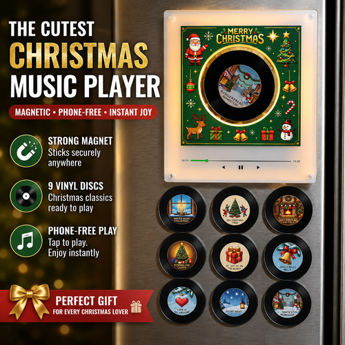 🎄🎵Christmas Fridge Magnet Music Player Set with 9 Vinyl Style Discs and USB C