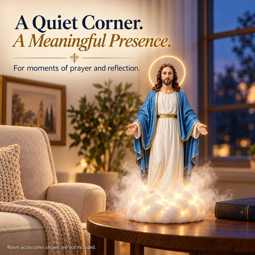 ✝️ Holy Mist Jesus Humidifier – Light-Up Christian Statue with Halo Glow & Cloud Mist
