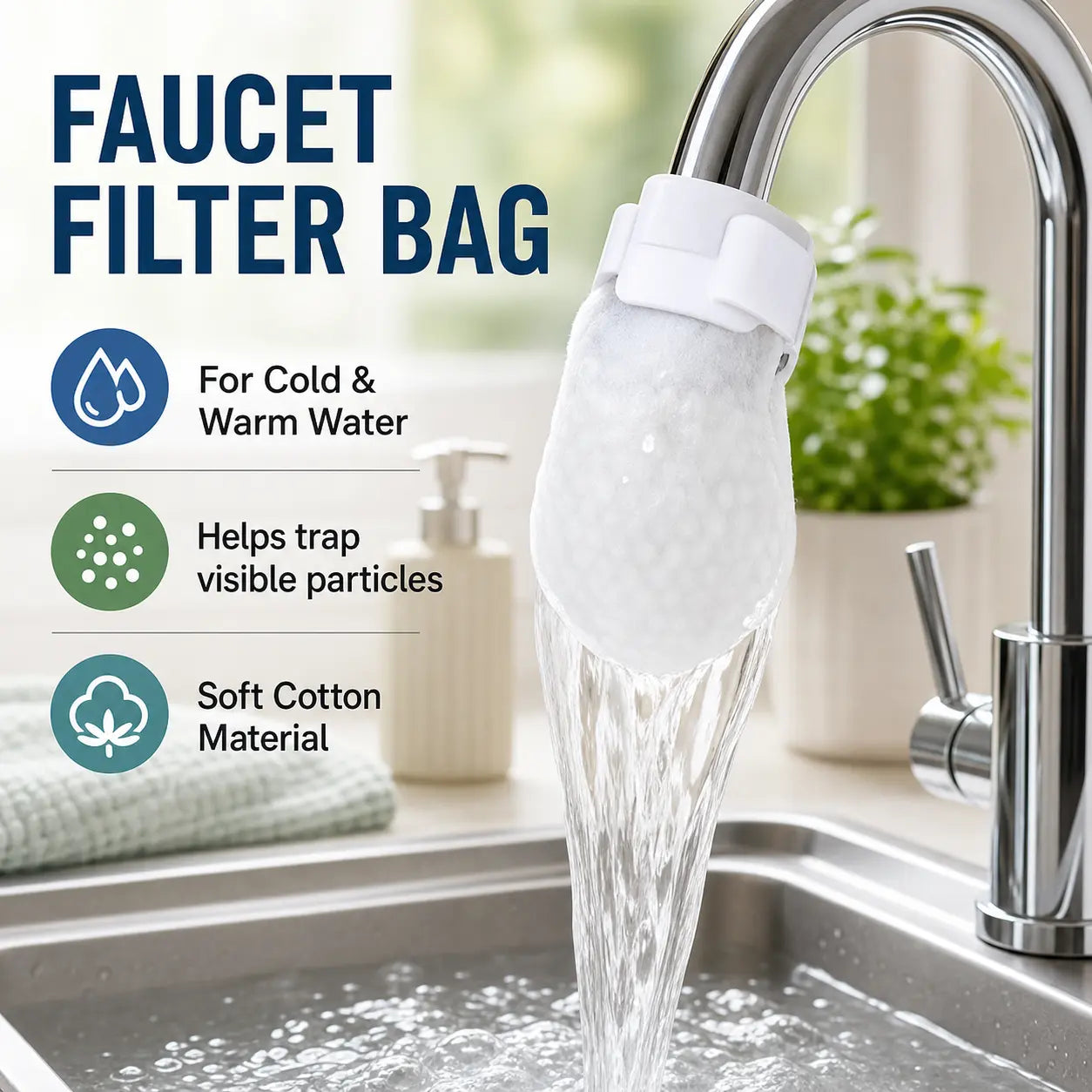 💧Cotton Faucet Filter Bags – Sink Sediment & Splash Filter