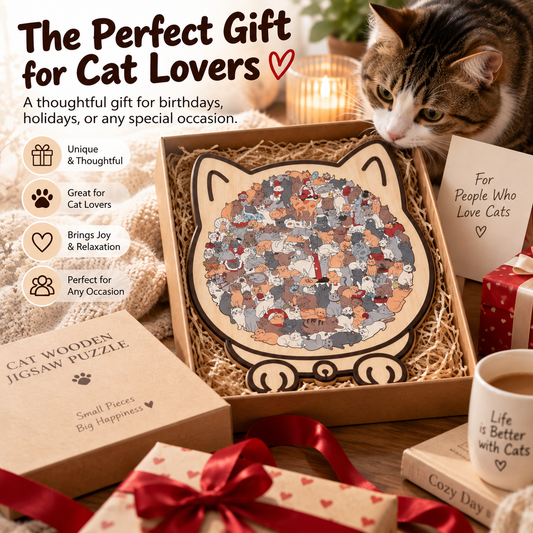 🐱 Cat-Shaped Wooden Puzzle – Relaxing Screen-Free Fun for Home & Gifting