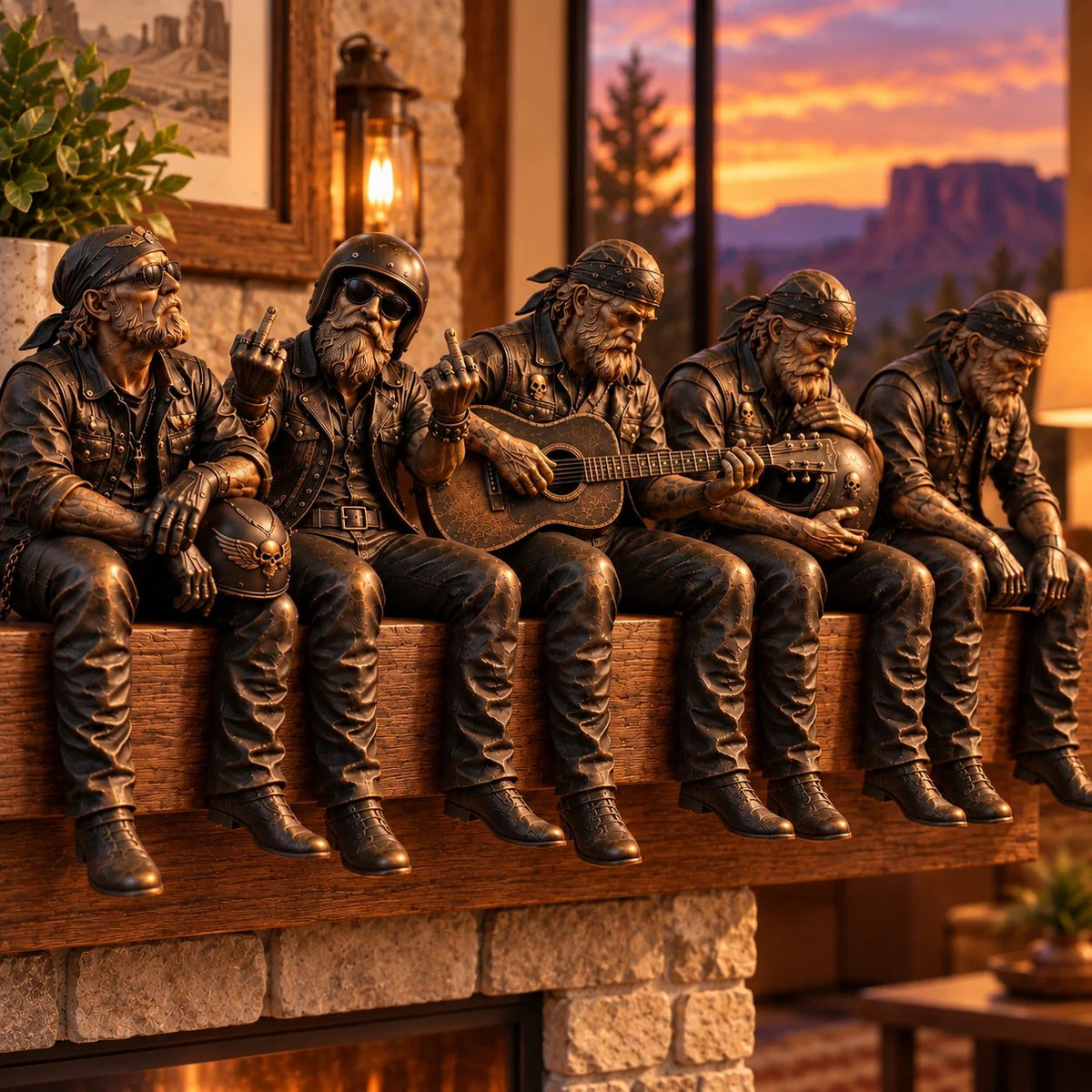🏍️ Vintage Biker Shelf Sitter Figurines – 5 Motorcycle Rider Styles
