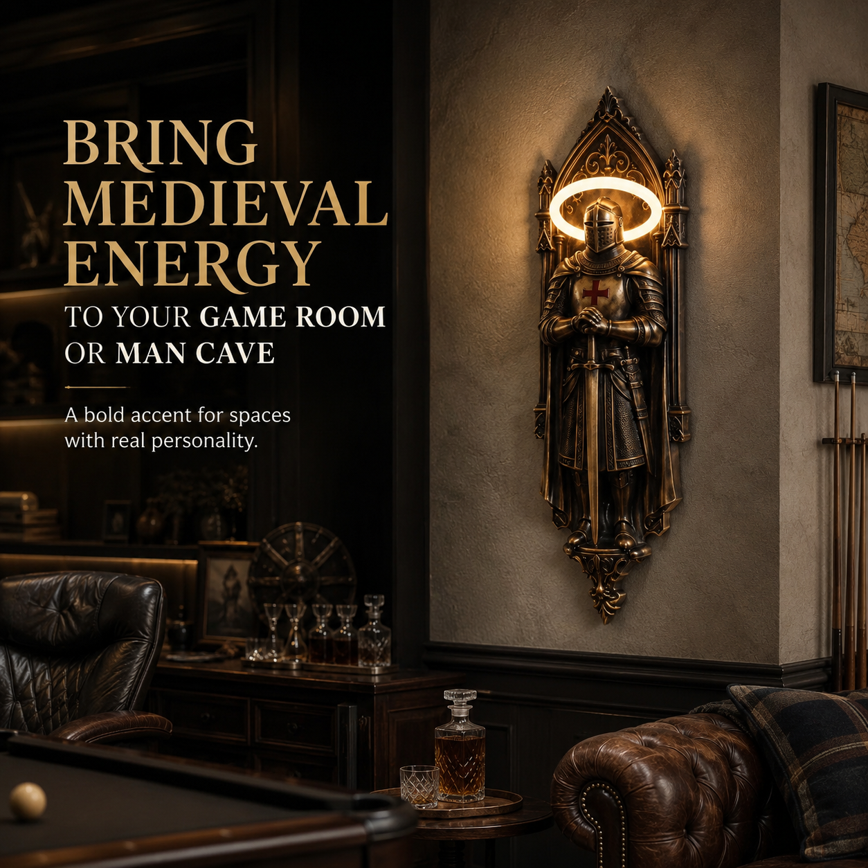 ⚔Medieval Knight Wall Lamp | Gothic Wall Art with Halo Glow