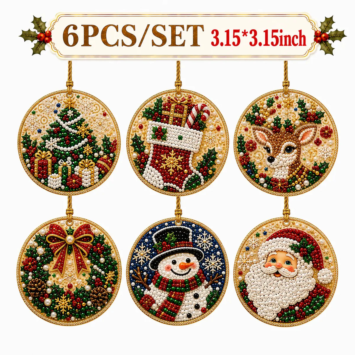 🎄✨6Pcs/12Pcs Christmas DIY Diamond Painting Ornaments Kit, Xmas Tree Hanging Pendant🎄